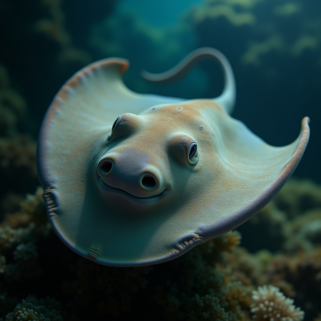 A photorealistic portrait of a Stingray in its natural habitat