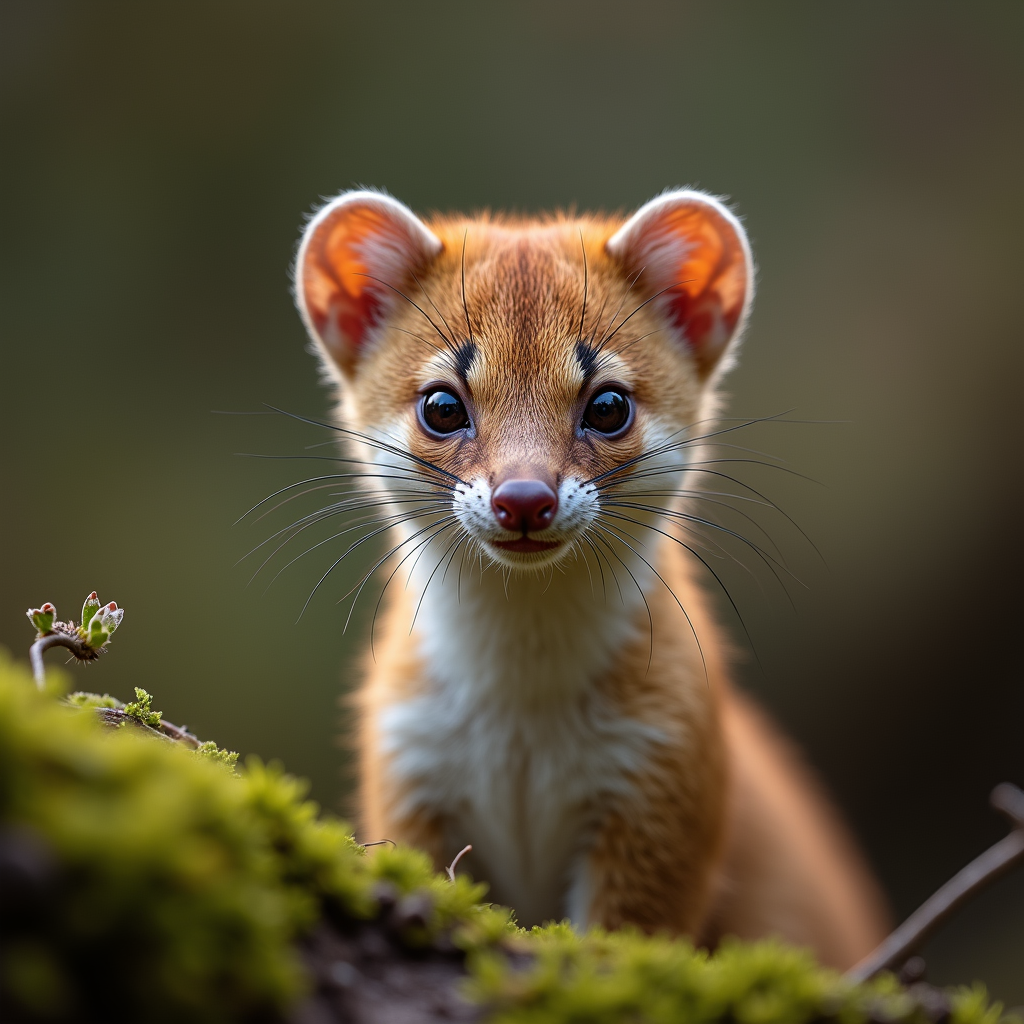 A photorealistic portrait of a Stoat in its natural habitat