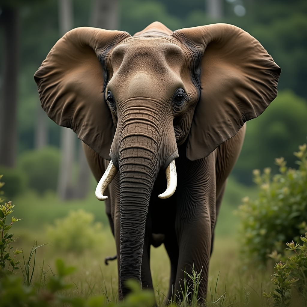 A photorealistic portrait of a Sumatran Elephant in its natural habitat