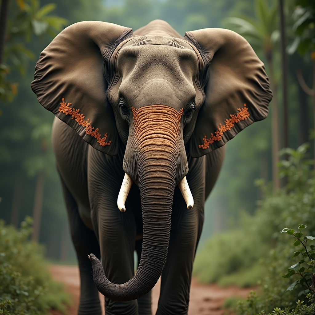 A photorealistic portrait of a Sumatran Elephant in its natural habitat