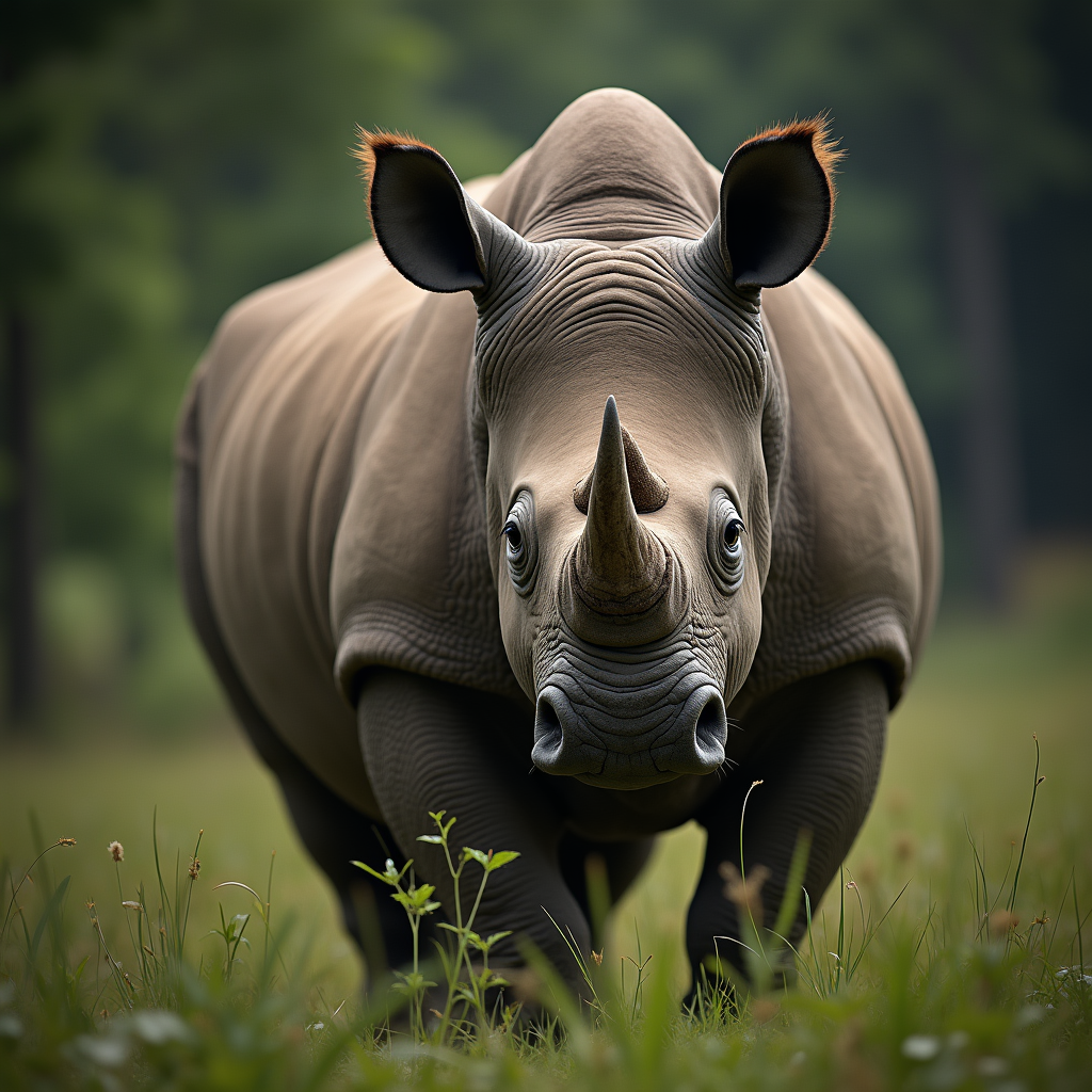 A photorealistic portrait of a Sumatran Rhinoceros in its natural habitat