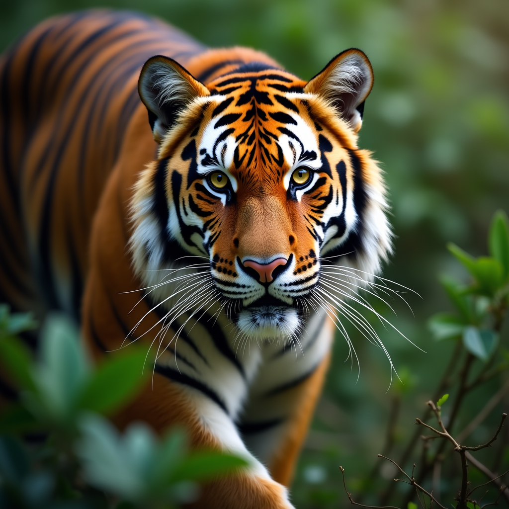 A photorealistic portrait of a Sumatran Tiger in its natural habitat