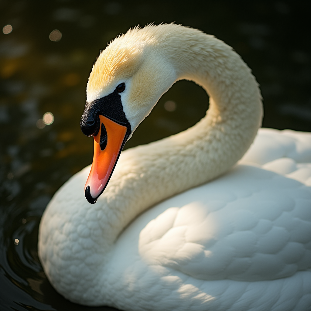 A photorealistic portrait of a Swan in its natural habitat