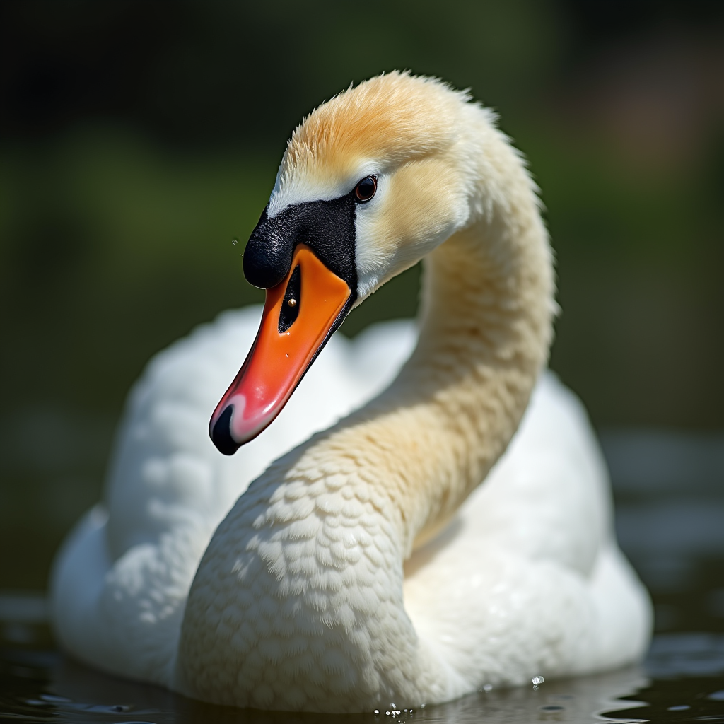 A photorealistic portrait of a Swan in its natural habitat