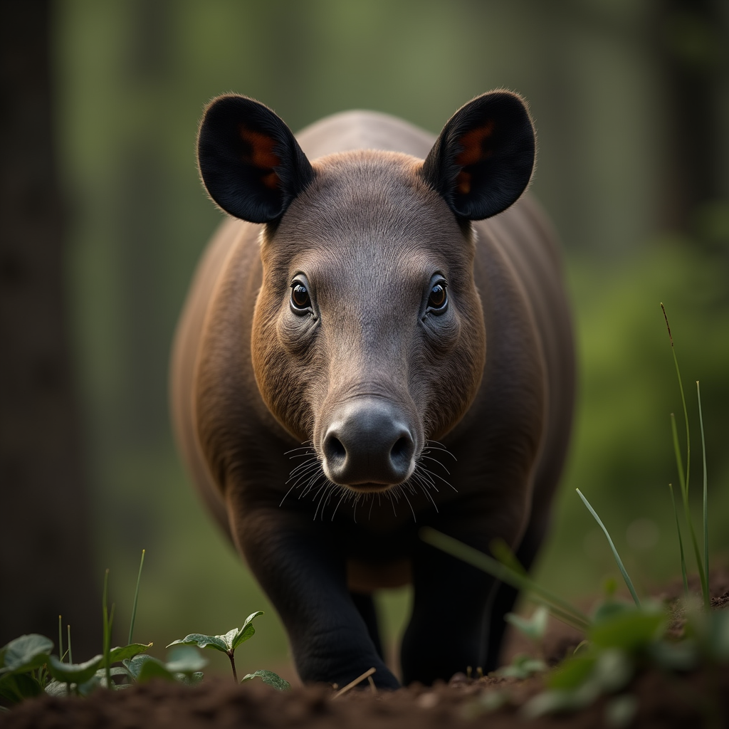 A photorealistic portrait of a Tapir in its natural habitat