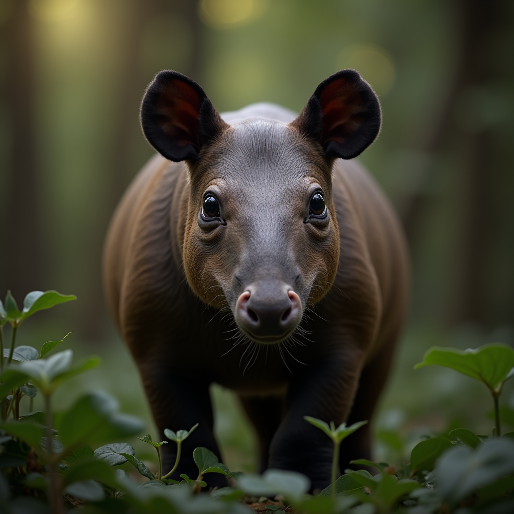 A photorealistic portrait of a Tapir in its natural habitat