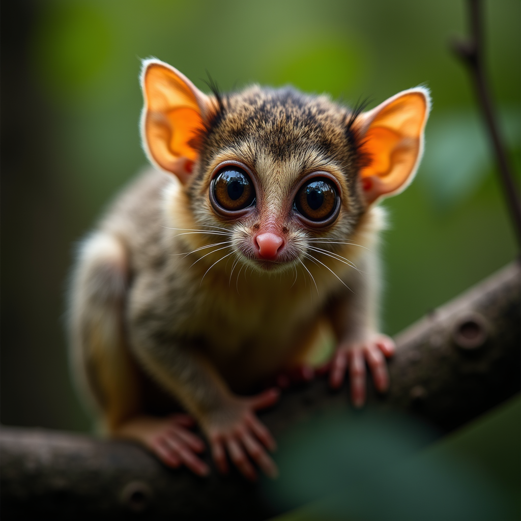 A photorealistic portrait of a Tarsier in its natural habitat
