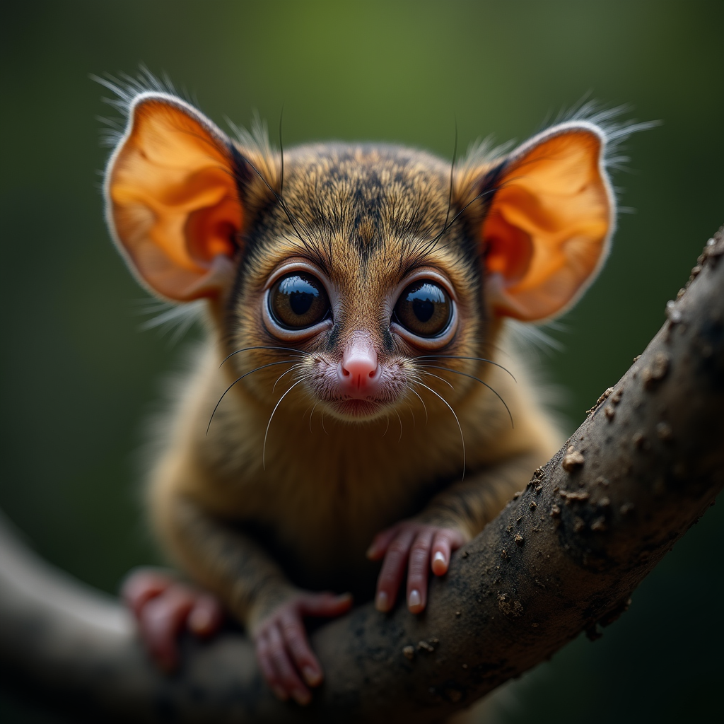 A photorealistic portrait of a Tarsier in its natural habitat