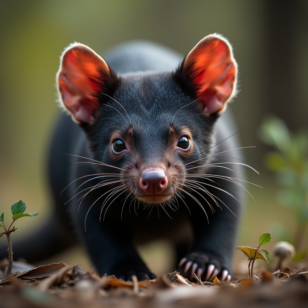 A photorealistic portrait of a Tasmanian Devil in its natural habitat