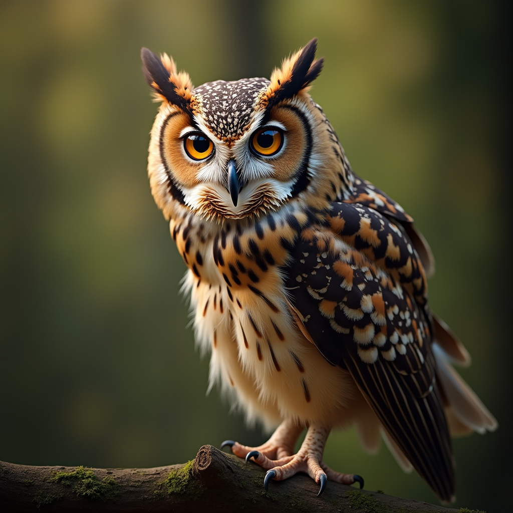 A photorealistic portrait of a Tawny Owl in its natural habitat