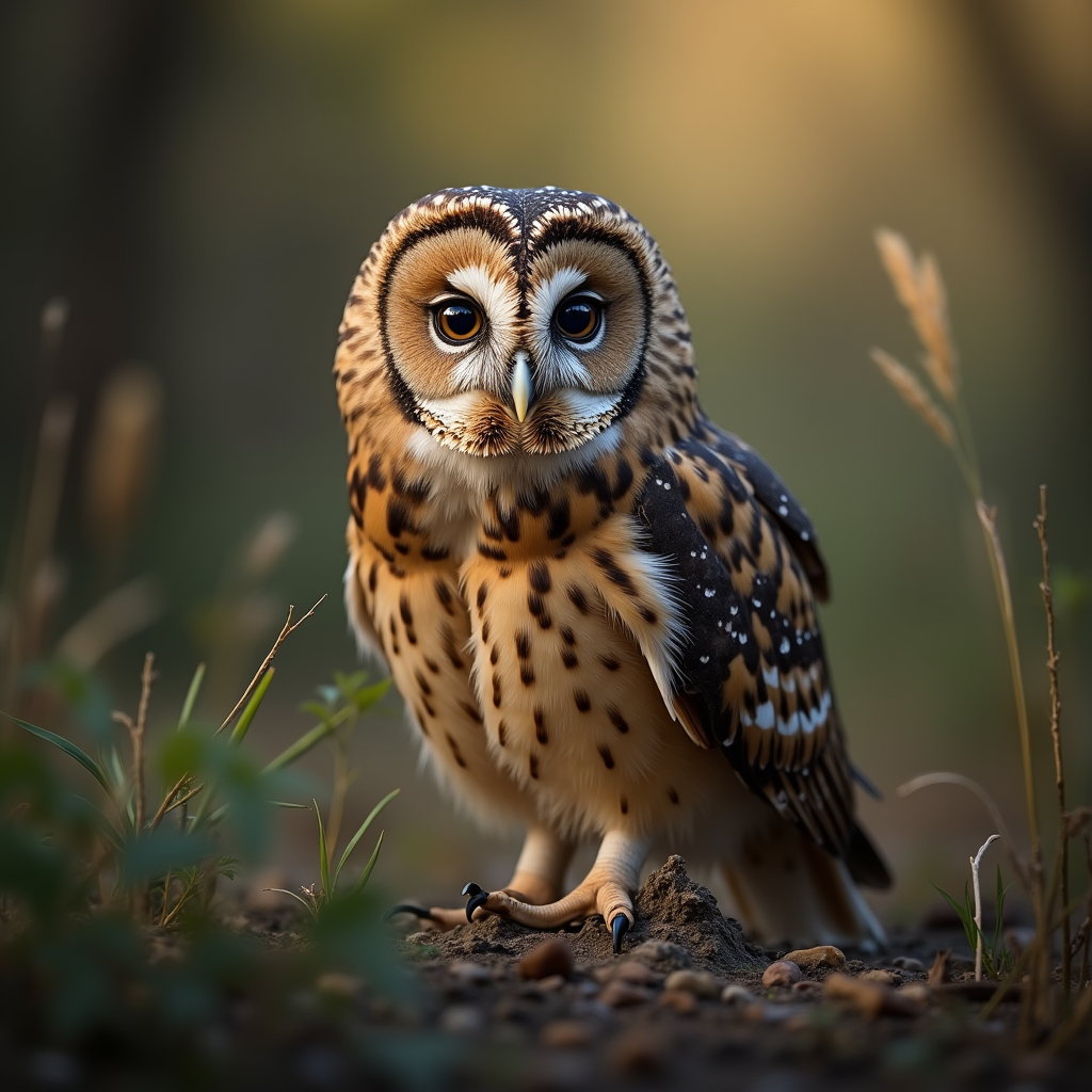 A photorealistic portrait of a Tawny Owl in its natural habitat