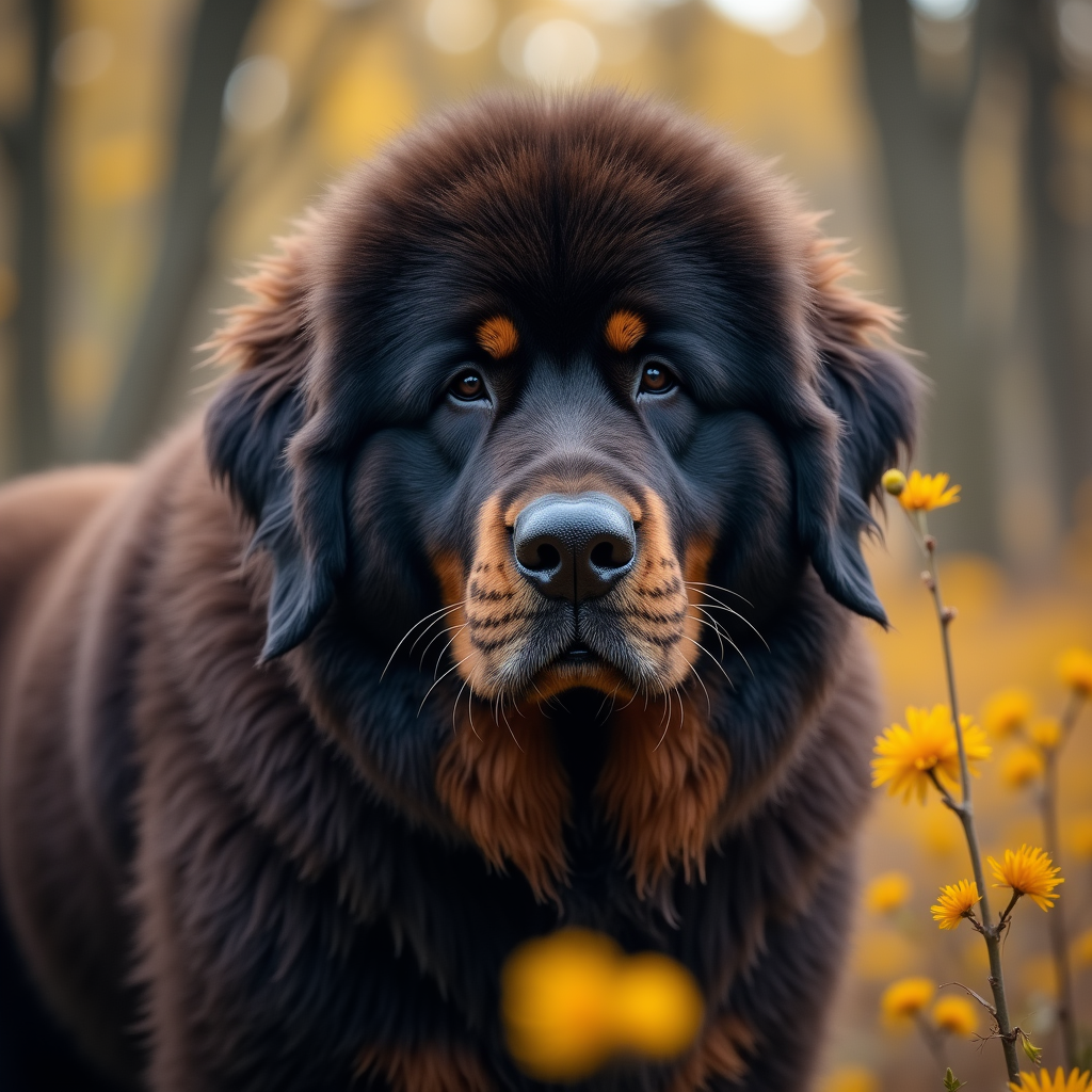 A photorealistic portrait of a Tibetan Mastiff in its natural habitat