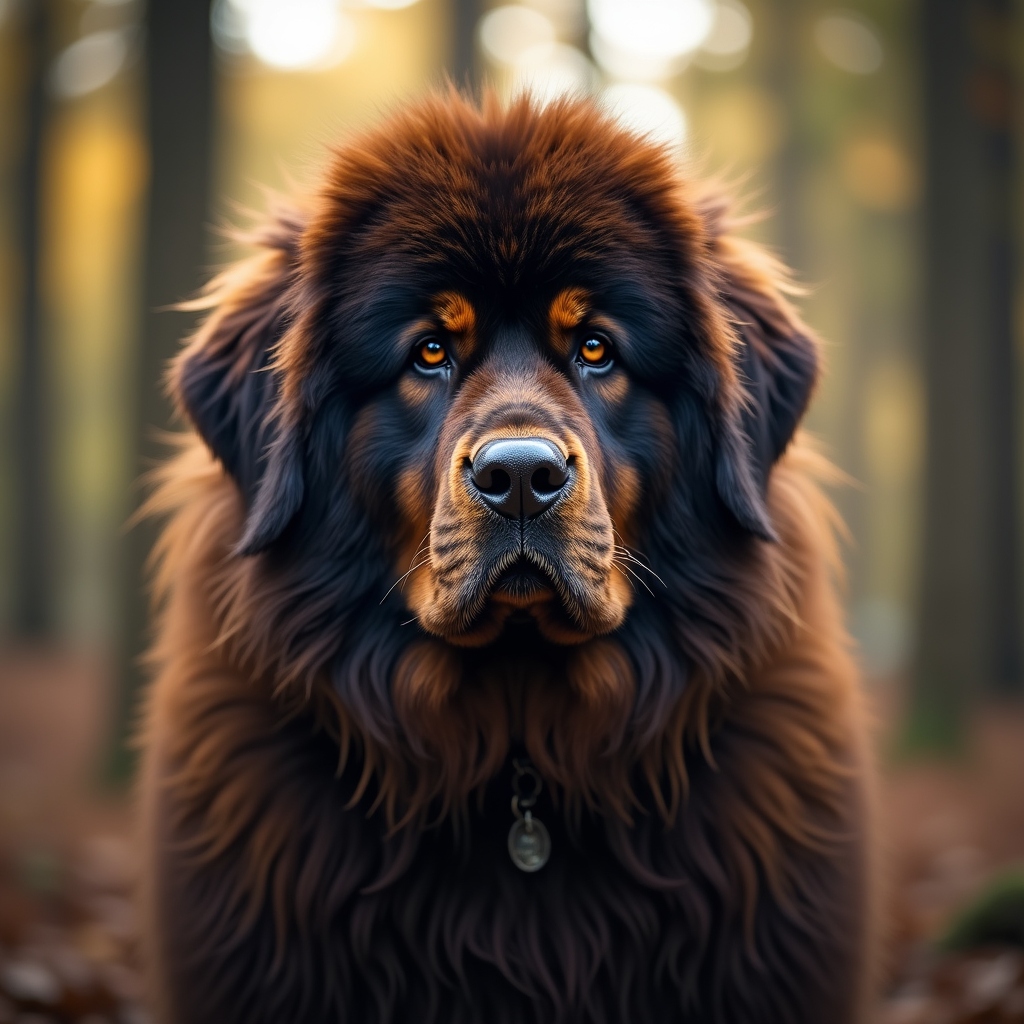 A photorealistic portrait of a Tibetan Mastiff in its natural habitat