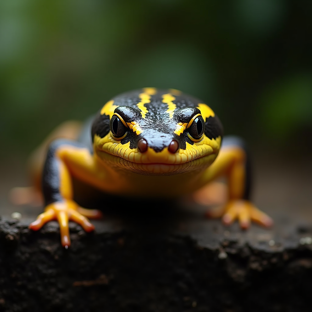 A photorealistic portrait of a Tiger Salamander in its natural habitat