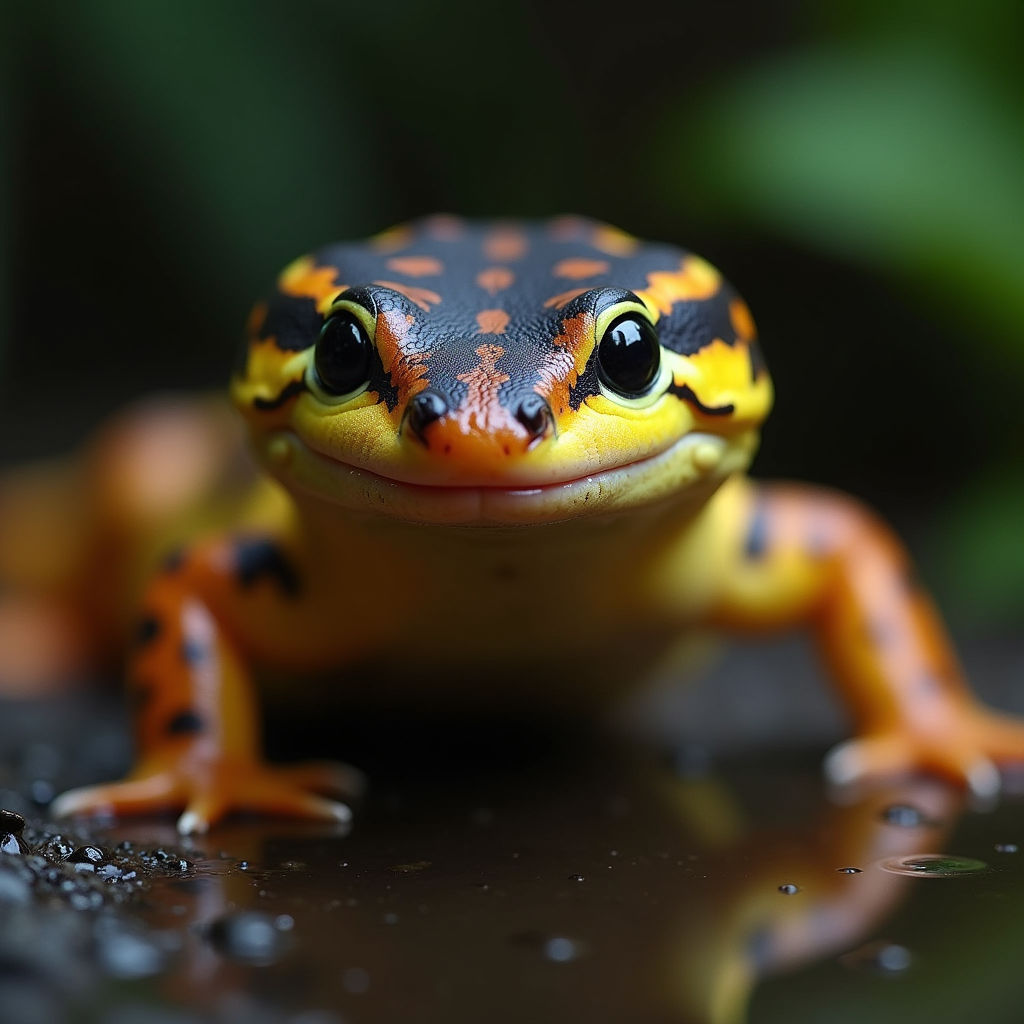 A photorealistic portrait of a Tiger Salamander in its natural habitat