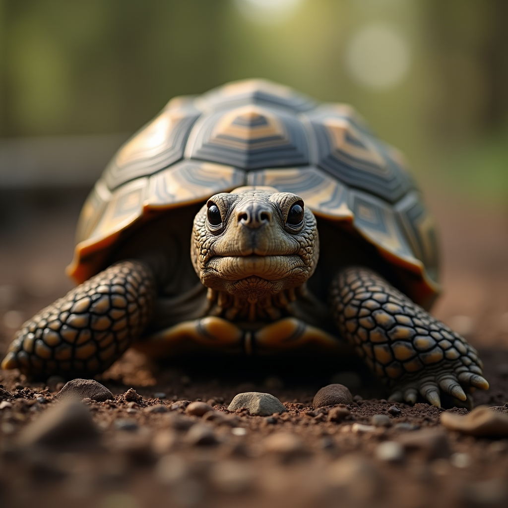 A photorealistic portrait of a Tortoise in its natural habitat