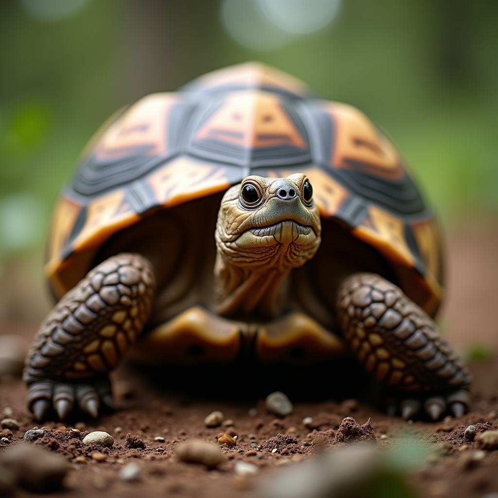 A photorealistic portrait of a Tortoise in its natural habitat