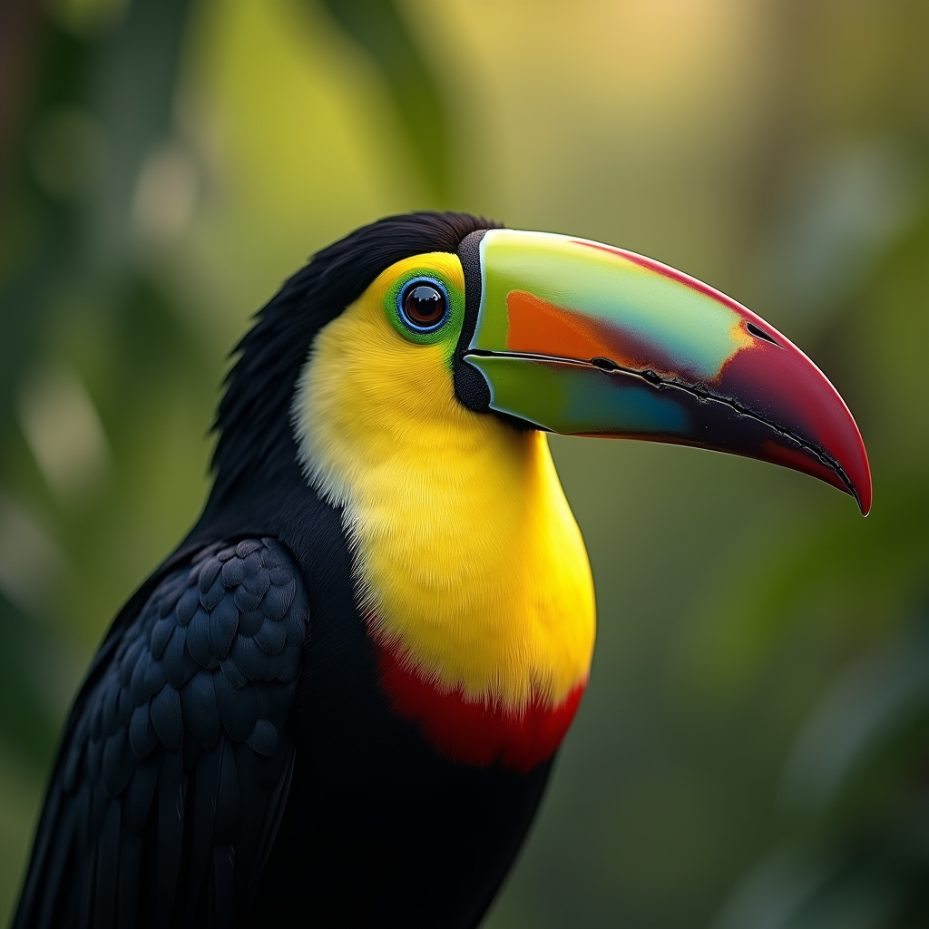 A photorealistic portrait of a Toucan in its natural habitat