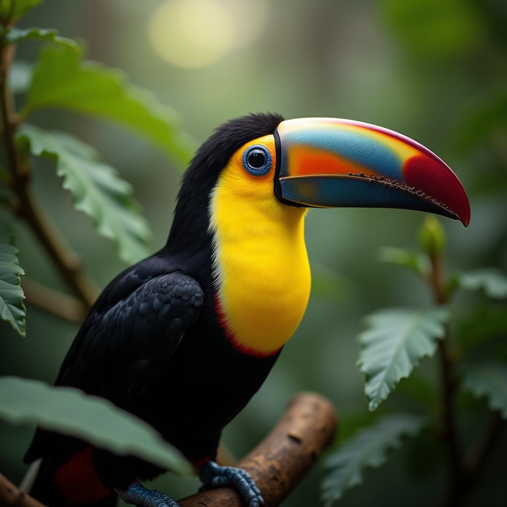 A photorealistic portrait of a Toucan in its natural habitat