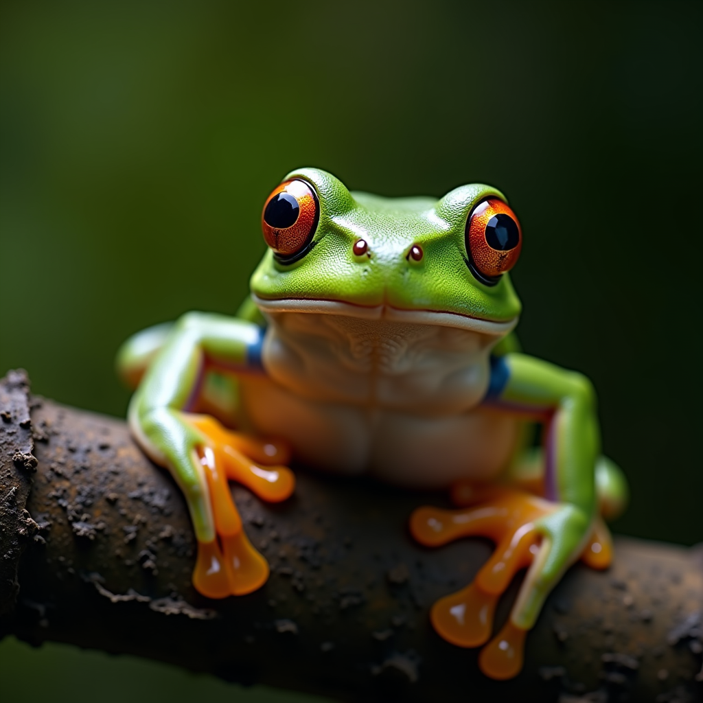 A photorealistic portrait of a Tree Frog in its natural habitat