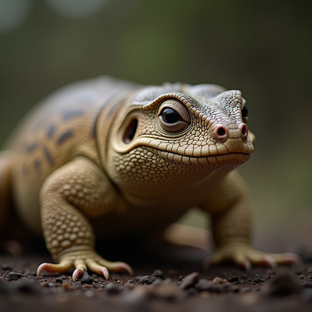 A photorealistic portrait of a Tuatara in its natural habitat