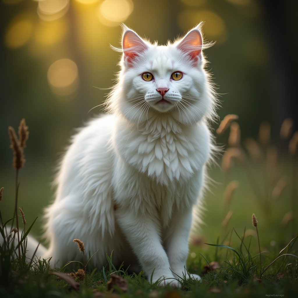 A photorealistic portrait of a Turkish Angora in its natural habitat