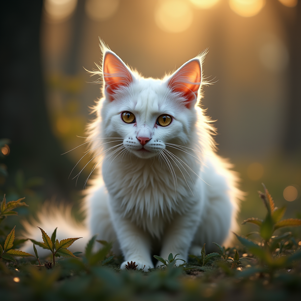 A photorealistic portrait of a Turkish Angora in its natural habitat