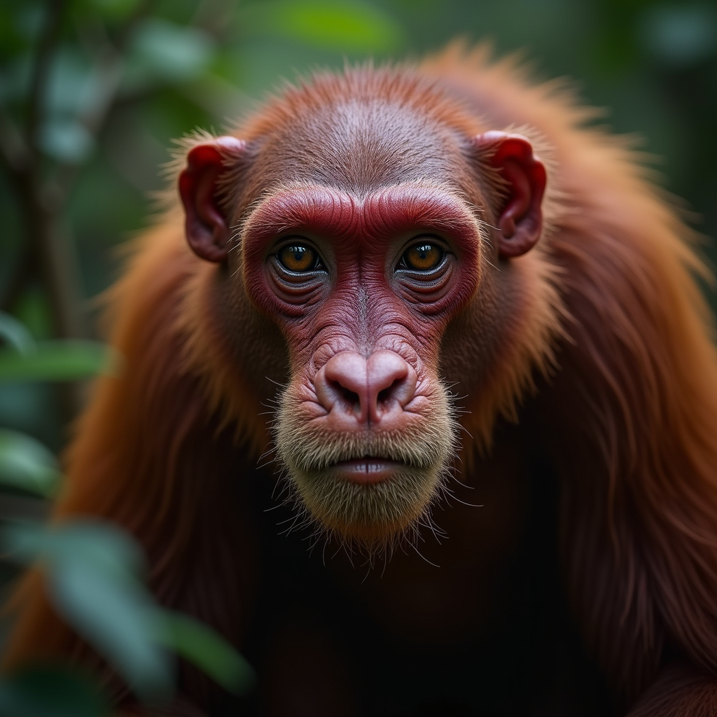 A photorealistic portrait of a Uakari in its natural habitat