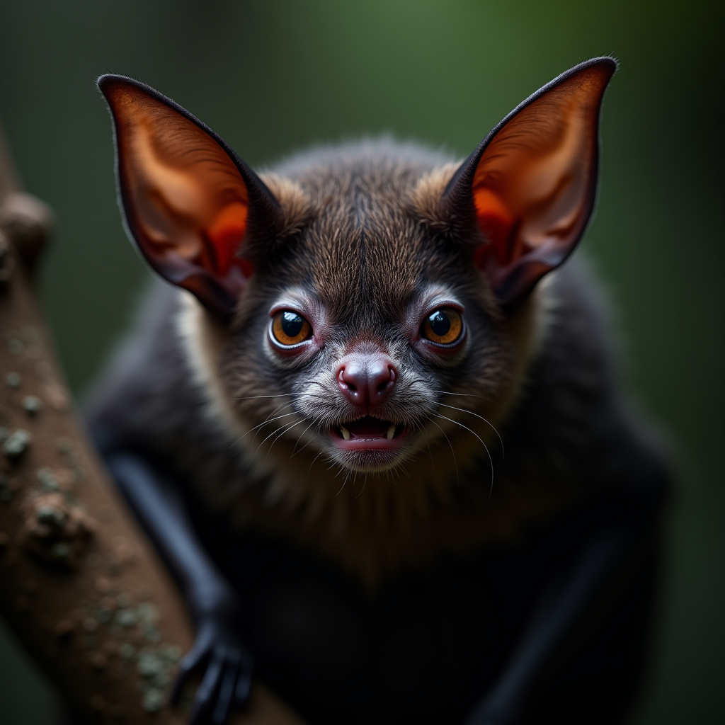 A photorealistic portrait of a Vampire Bat in its natural habitat