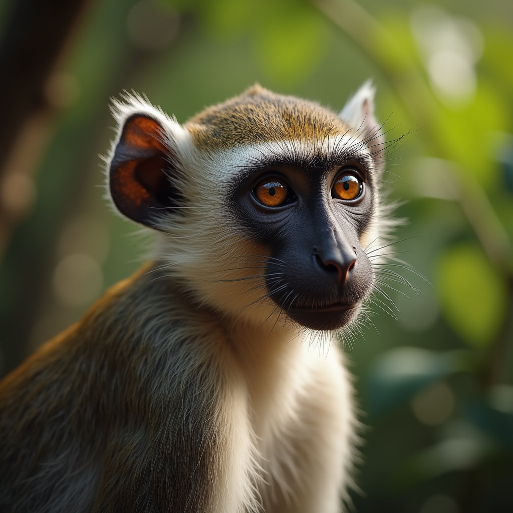A photorealistic portrait of a Vervet Monkey in its natural habitat