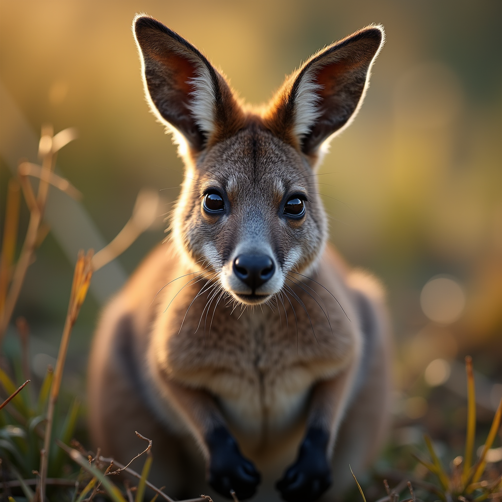A photorealistic portrait of a Wallaby in its natural habitat