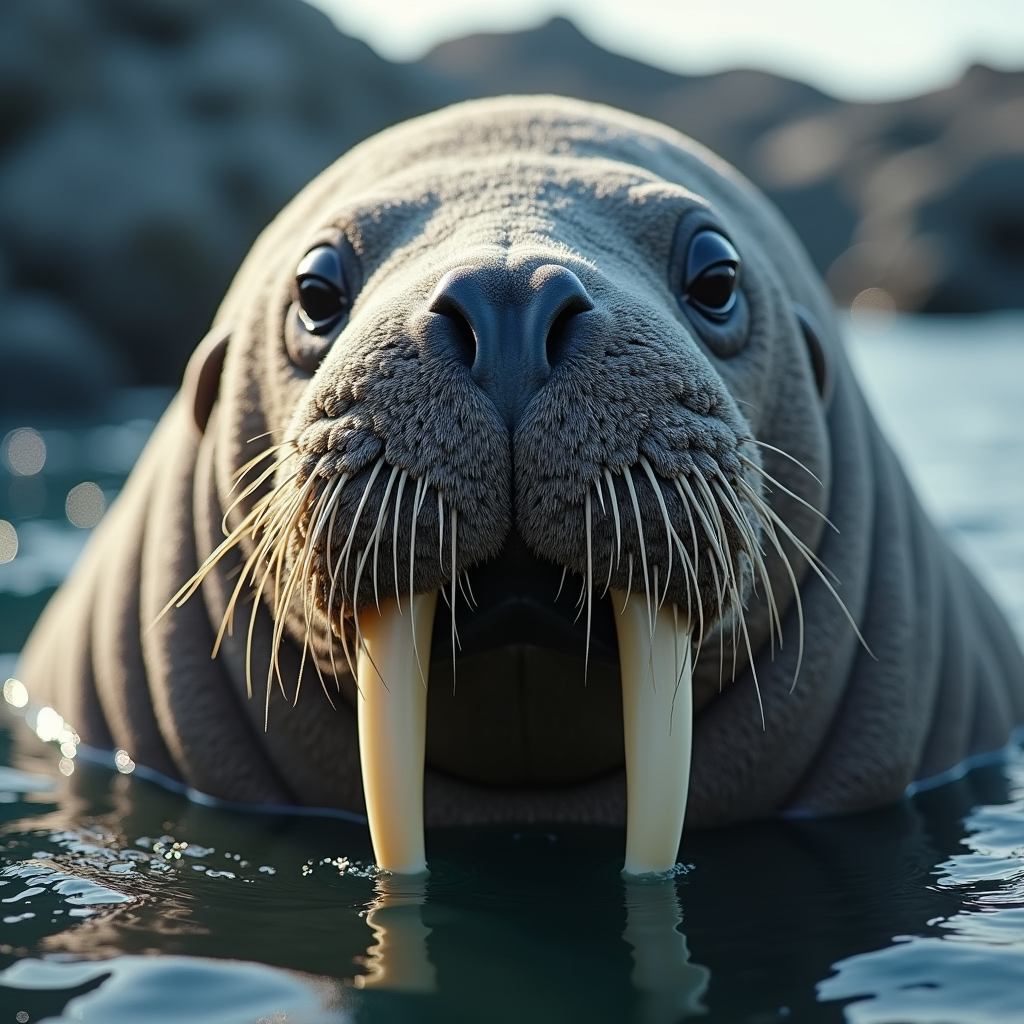 A photorealistic portrait of a Walrus in its natural habitat