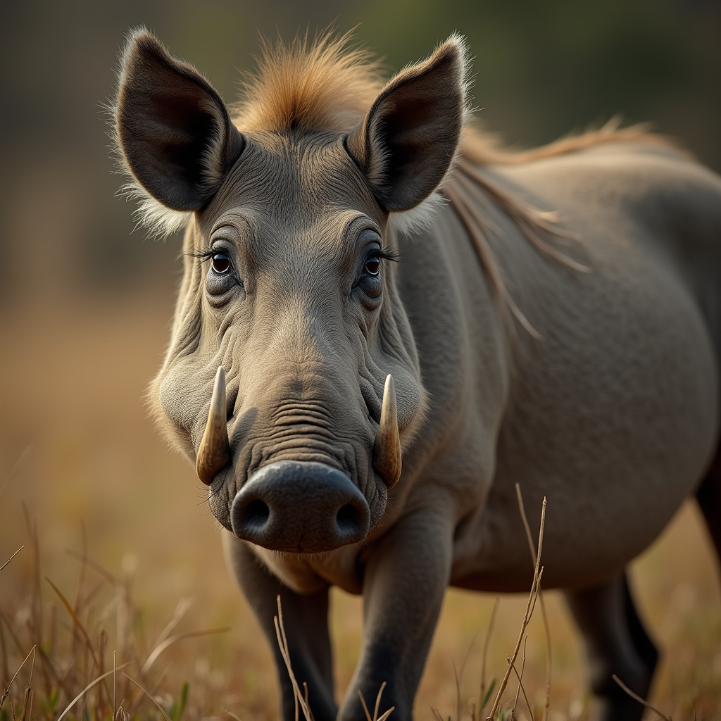 A photorealistic portrait of a Warthog in its natural habitat