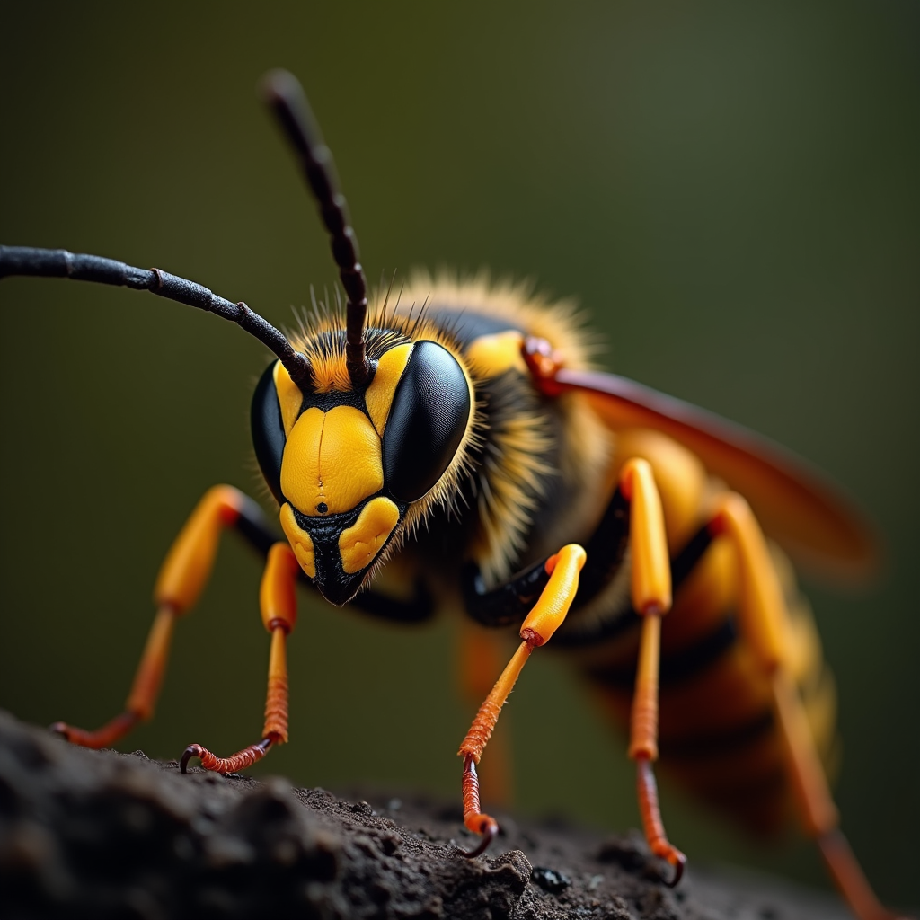 A photorealistic portrait of a Wasp in its natural habitat