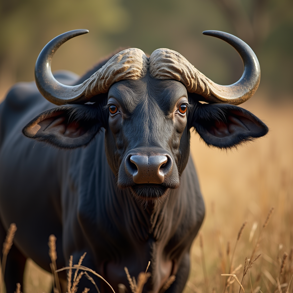 A photorealistic portrait of a Water Buffalo in its natural habitat