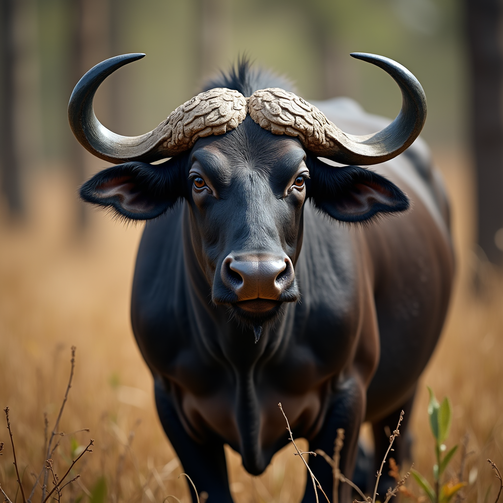 A photorealistic portrait of a Water Buffalo in its natural habitat