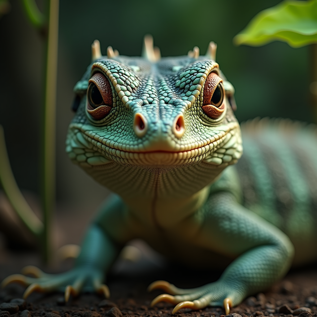A photorealistic portrait of a Water Dragon in its natural habitat