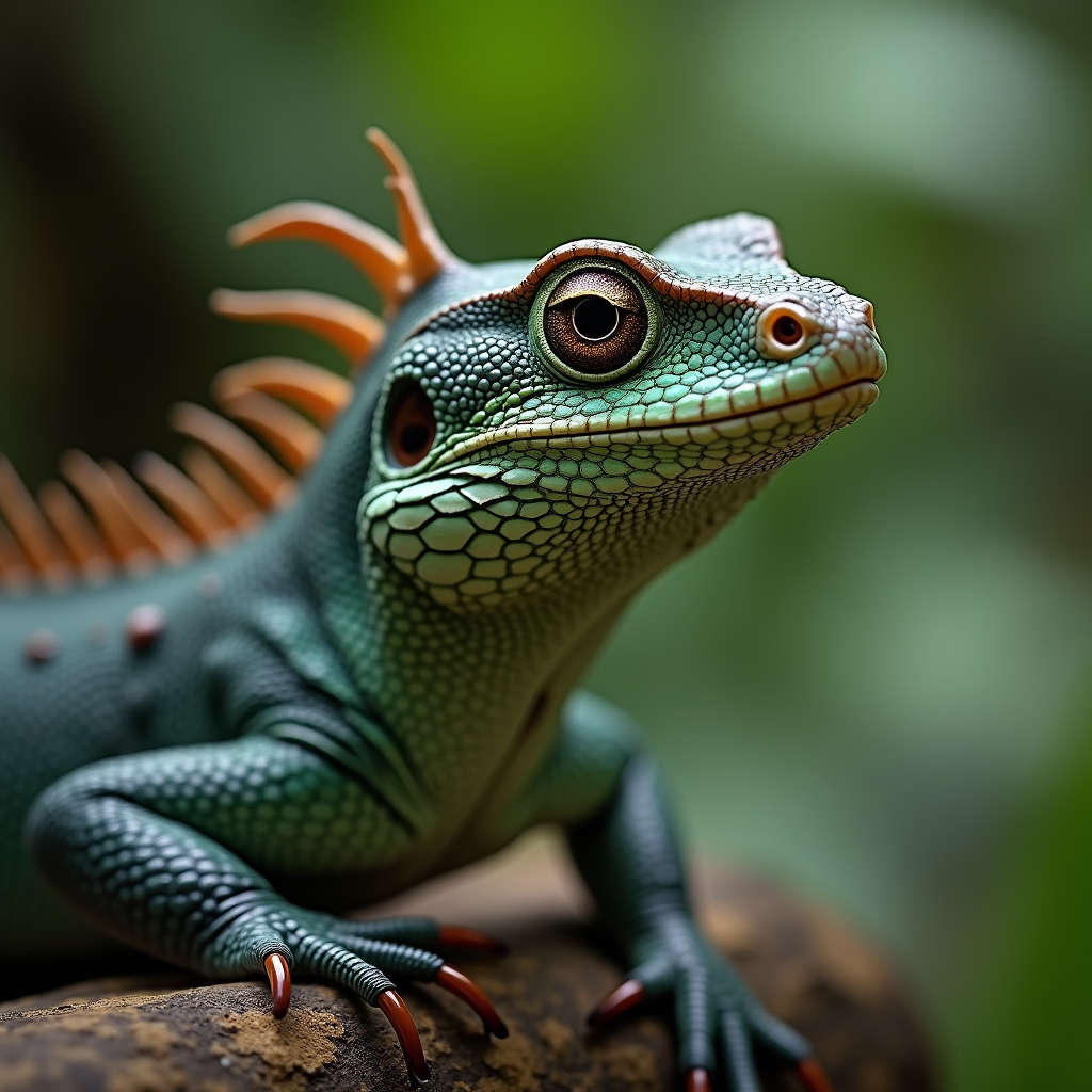 A photorealistic portrait of a Water Dragon in its natural habitat