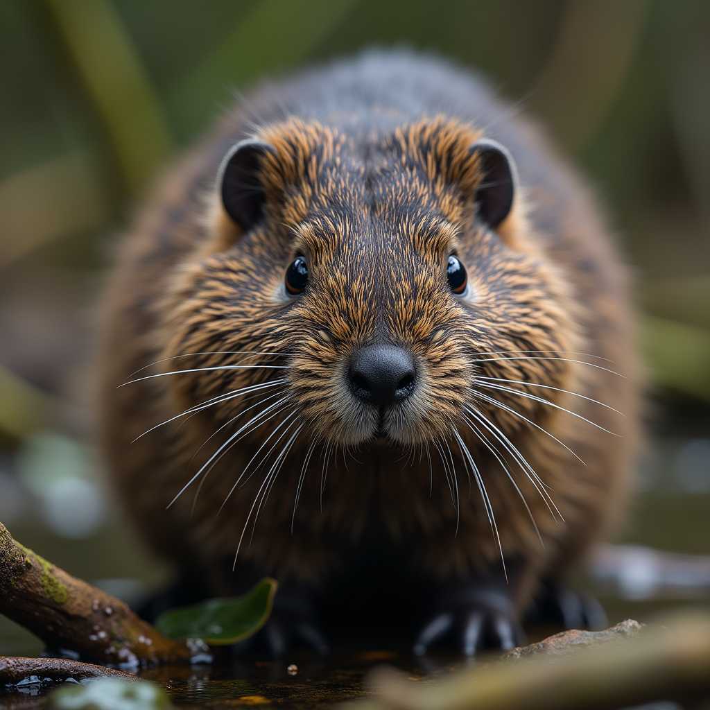 A photorealistic portrait of a Water Vole in its natural habitat