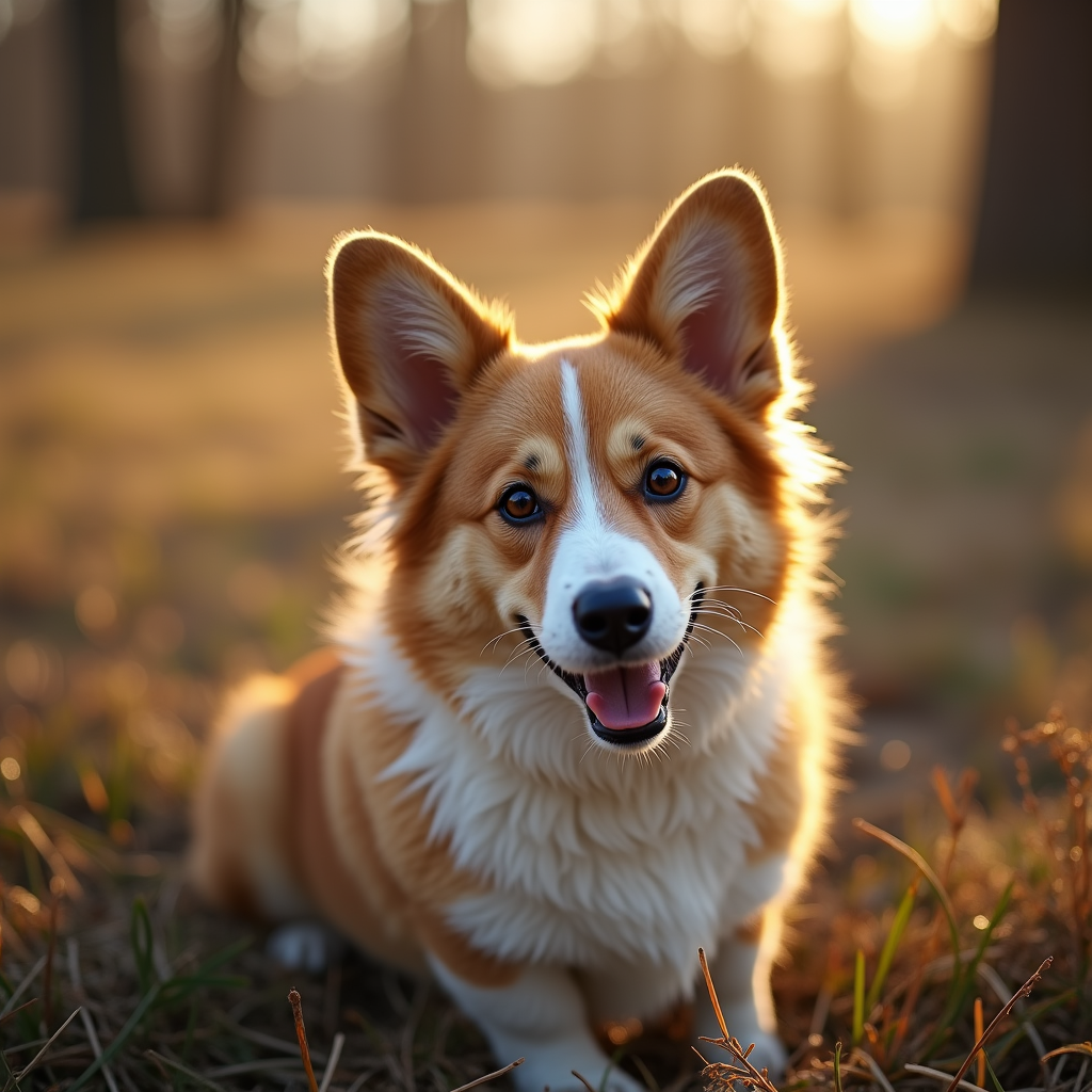 A photorealistic portrait of a Welsh Corgi in its natural habitat