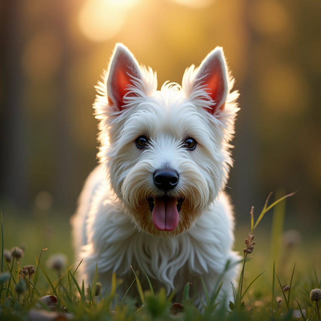 A photorealistic portrait of a West Highland Terrier in its natural habitat