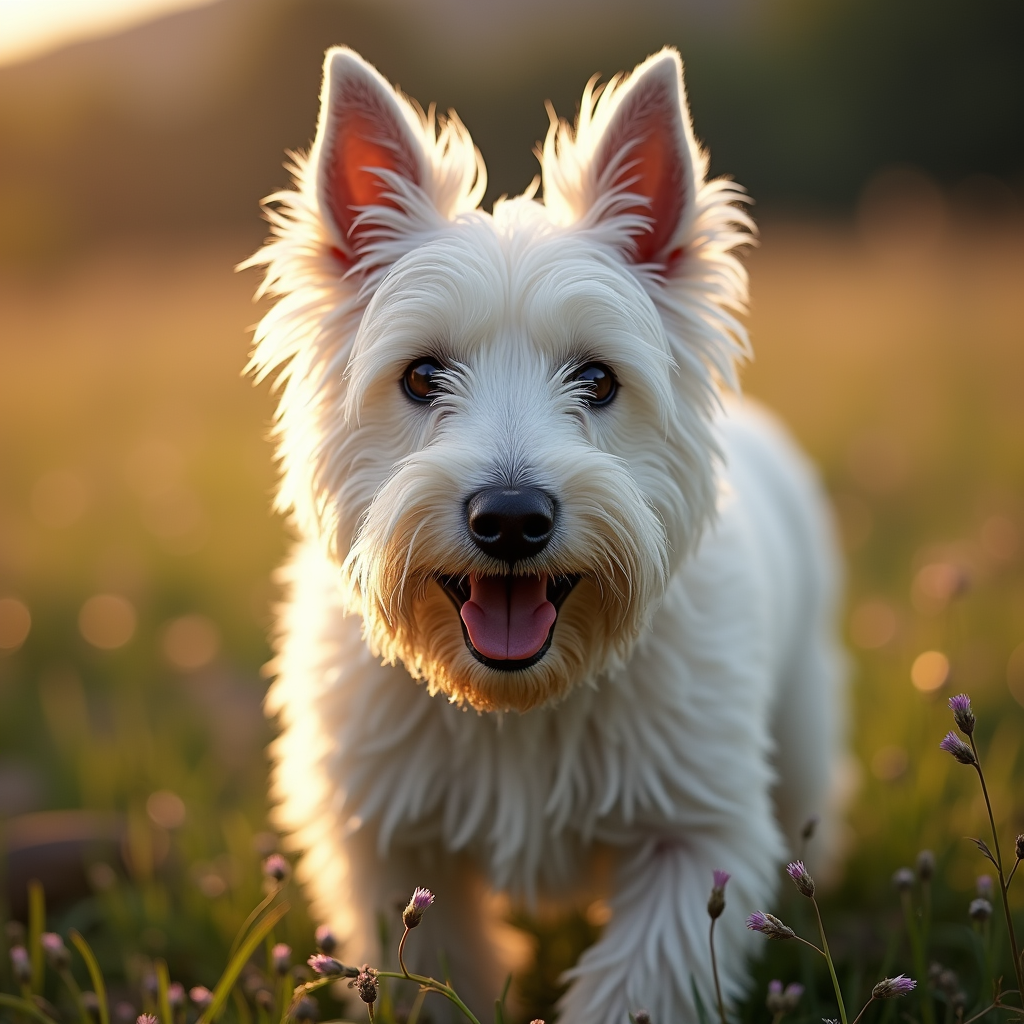 A photorealistic portrait of a West Highland Terrier in its natural habitat