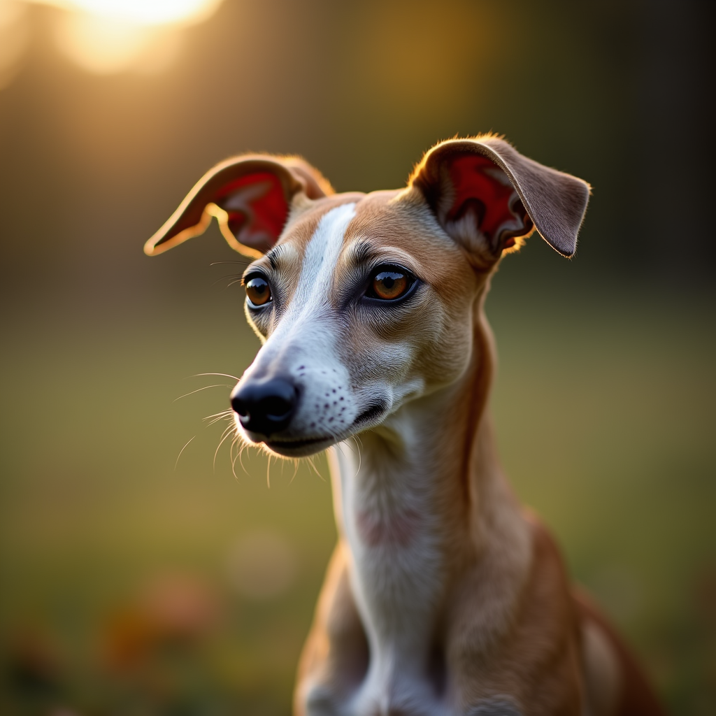 A photorealistic portrait of a Whippet in its natural habitat