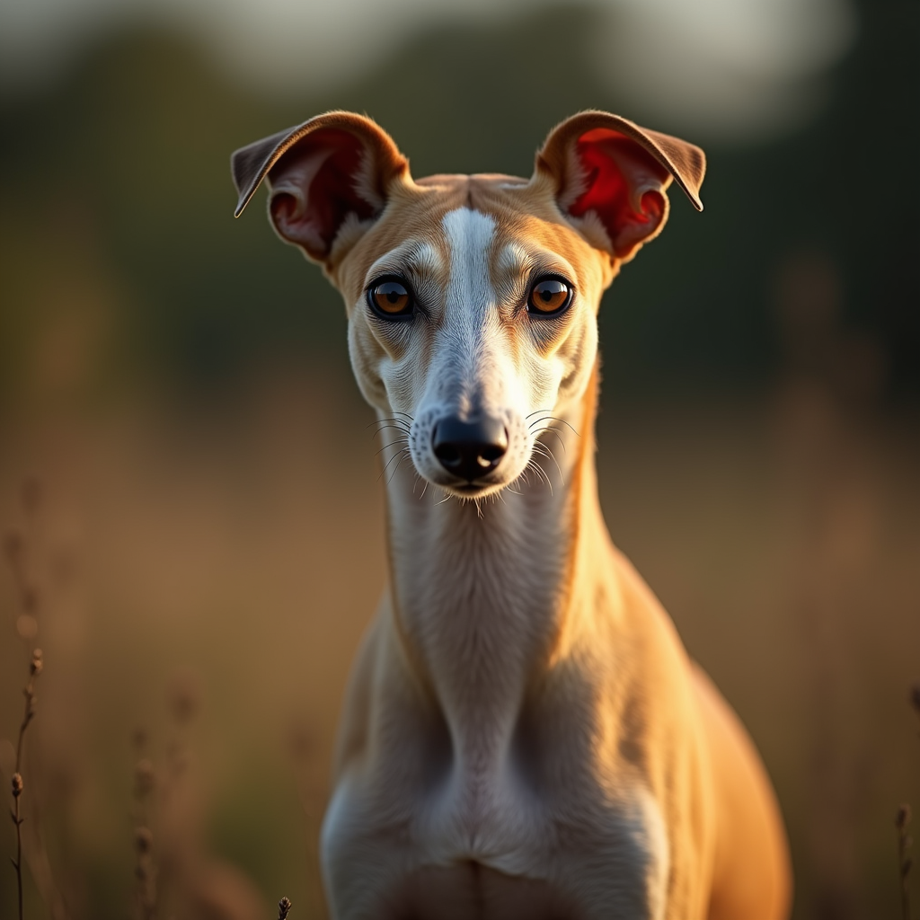 A photorealistic portrait of a Whippet in its natural habitat
