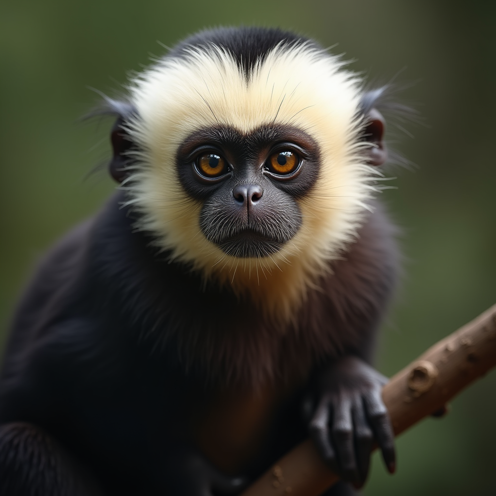 A photorealistic portrait of a White Faced Capuchin in its natural habitat
