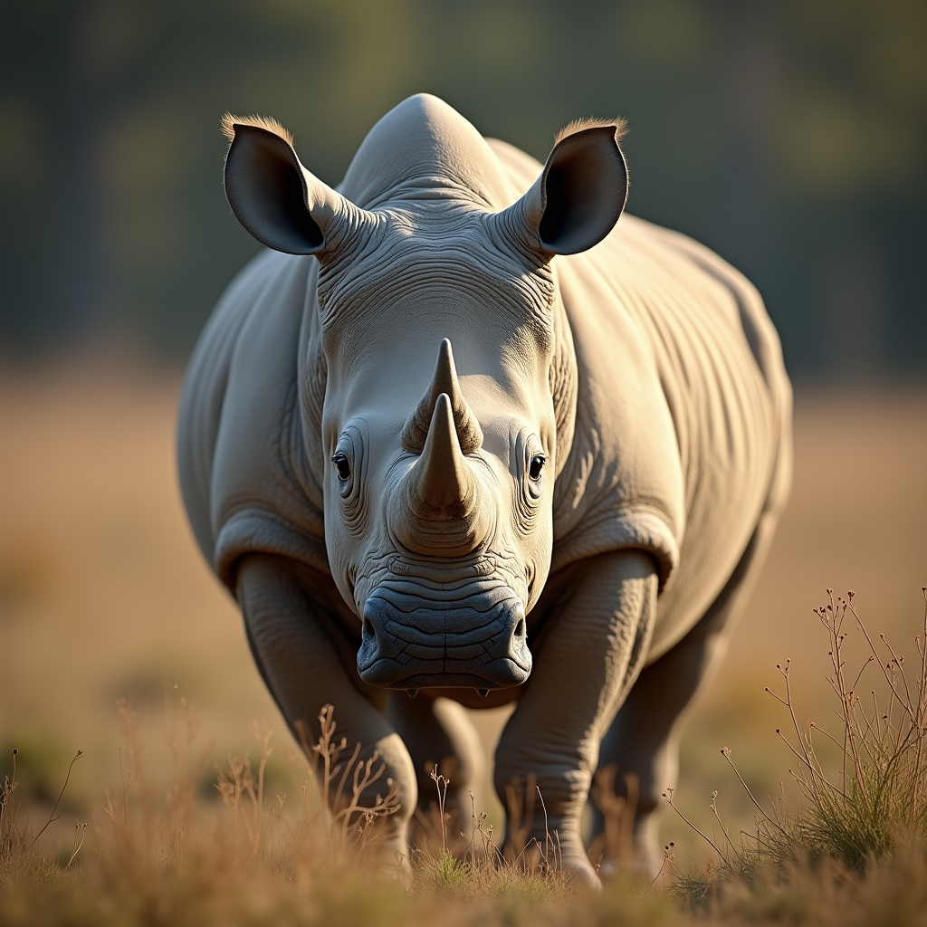 A photorealistic portrait of a White Rhinoceros in its natural habitat