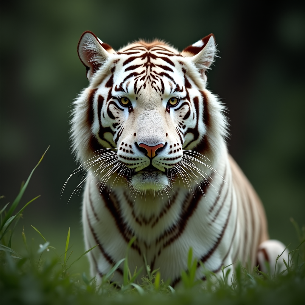 A photorealistic portrait of a White Tiger in its natural habitat