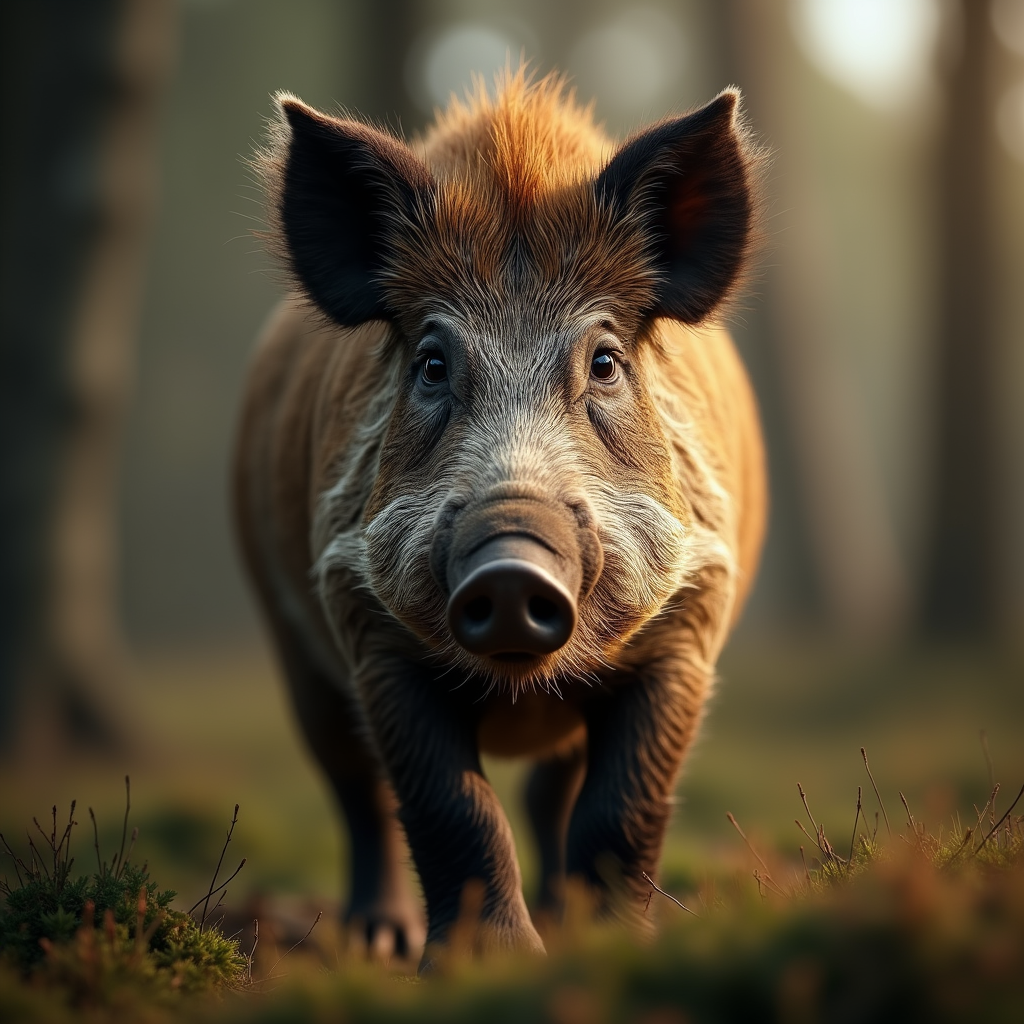 A photorealistic portrait of a Wild Boar in its natural habitat