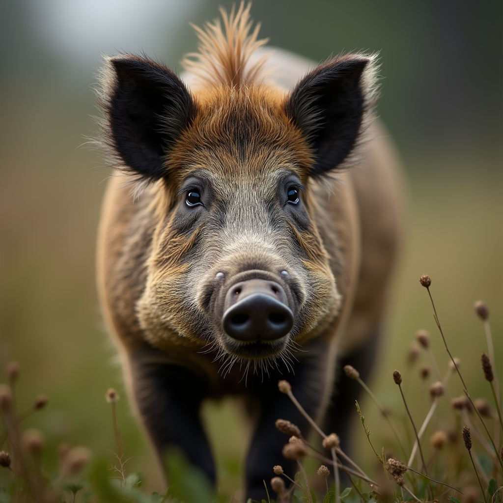 A photorealistic portrait of a Wild Boar in its natural habitat