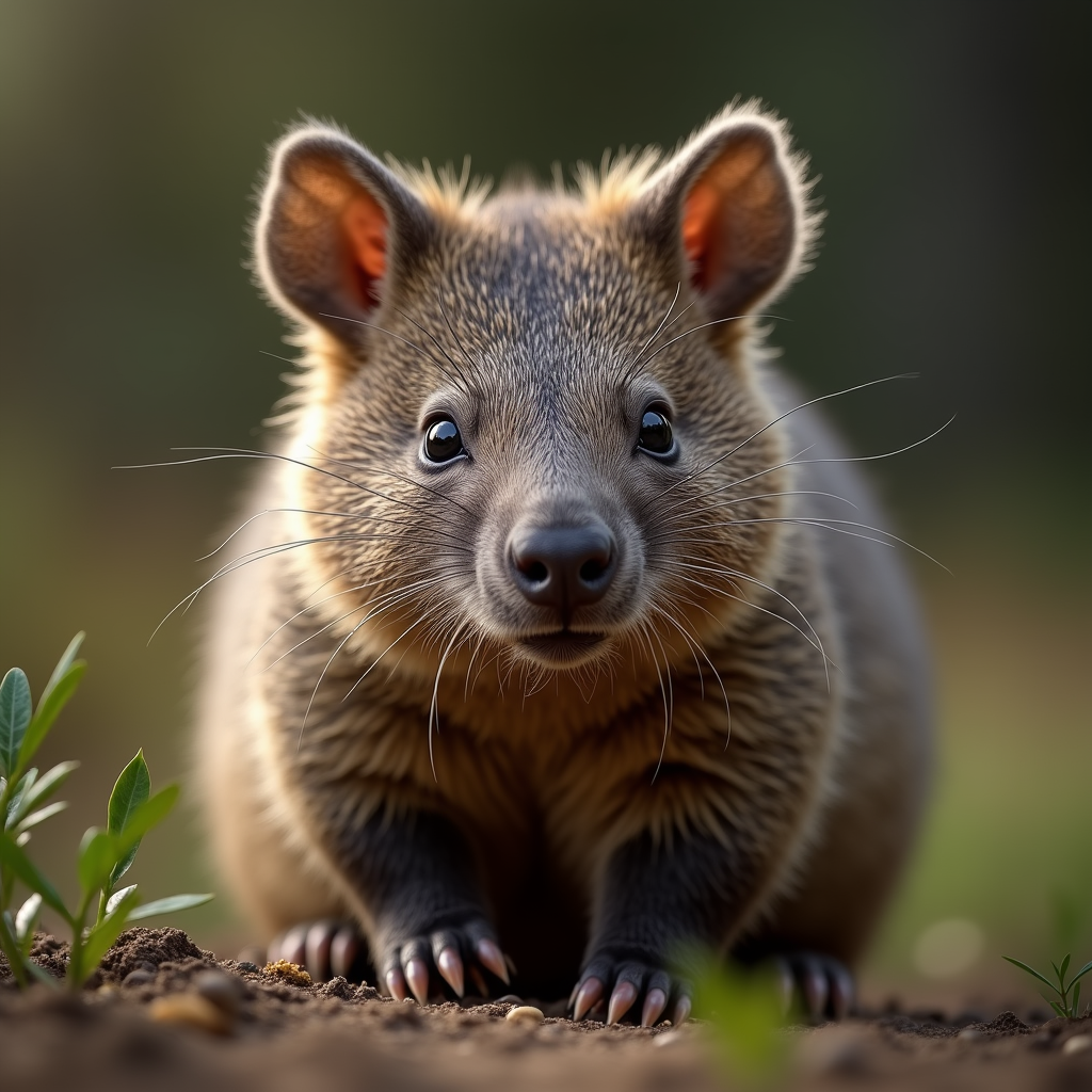 A photorealistic portrait of a Wombat in its natural habitat
